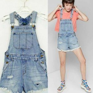 WILD‎ FABLE Romper Small Womens Denim Blue Med Washed Pocket Distressed Raw Hem